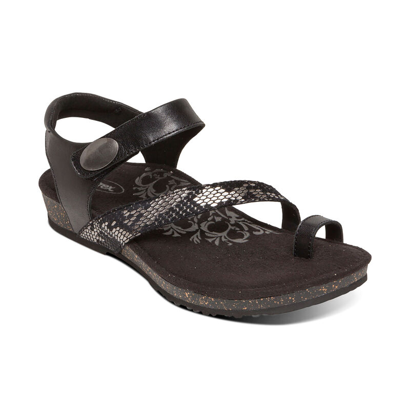 Aetrex Womens Georgia Toe Loop Sandals Black - jdxtR0bbw